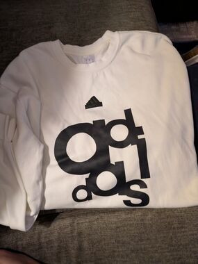 adidas White Crew Sweatshirt with Black Logo Tag